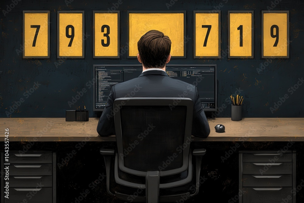 Poster analyzing data patterns a business professional engaged in technology and analytics work