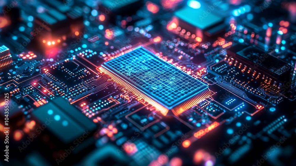 Poster illuminated circuit board with processor chip