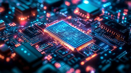 Obraz premium Illuminated Circuit Board with Processor Chip