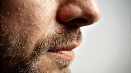 Fototapeta premium Close-Up of Human Nose Sniffing Scents on White Background for Candid Photography