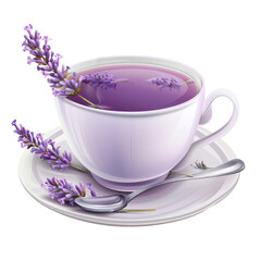 A soothing cup of lavender tea, beautifully presented with lavender sprigs, perfect for relaxation and wellness themes.