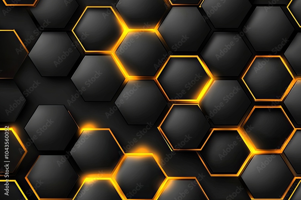 Poster stylish hexagonal pattern with a black and gold color scheme, modern design.