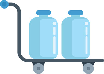 Delivery service transporting two big bottles of water with blue caps on a hand truck
