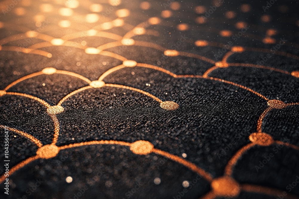 Poster abstract design with golden dot pattern on dark textured background.