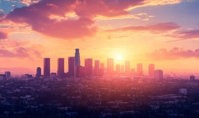 Fototapeta premium the skyline of los angeles during sunset