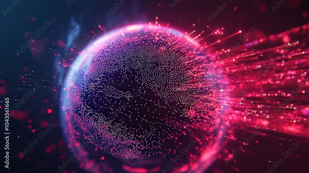 Poster vibrant digital sphere exploring the intersection of technology and art through dynamic light and co