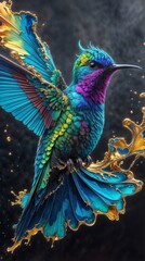 Obraz premium A 3D render of hyper-realistic alcohol ink artwork of a mysterious hummingbird.