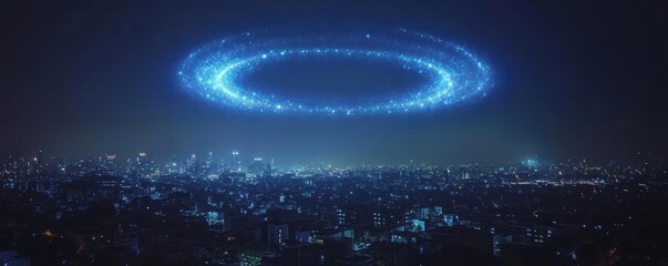 Fototapeta premium A drone light show, creating intricate designs in the night sky above a city