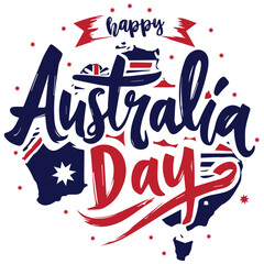 Naklejka premium Handwriting calligraphy text logo Happy Australia day lettering calligraphy typography design Isolated on white back, ai generated