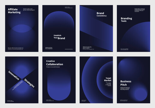 Creative design business marketing poster template vector set. Abstract dark blue gradient designs poster with Business marketing concept. Business modern dael blue gradient design template poster set