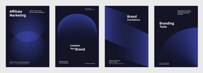 Abstract dark blue shape gradient poster set. Business marketing Modern branding strategy in abstract black gradient poster. Abstract dark blue vector poster set with business marketing concept.