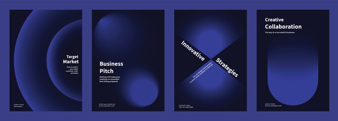 Abstract dark blue shape gradient poster set. Business marketing Modern branding strategy in abstract black gradient poster. Abstract dark blue vector poster set with business marketing concept.
