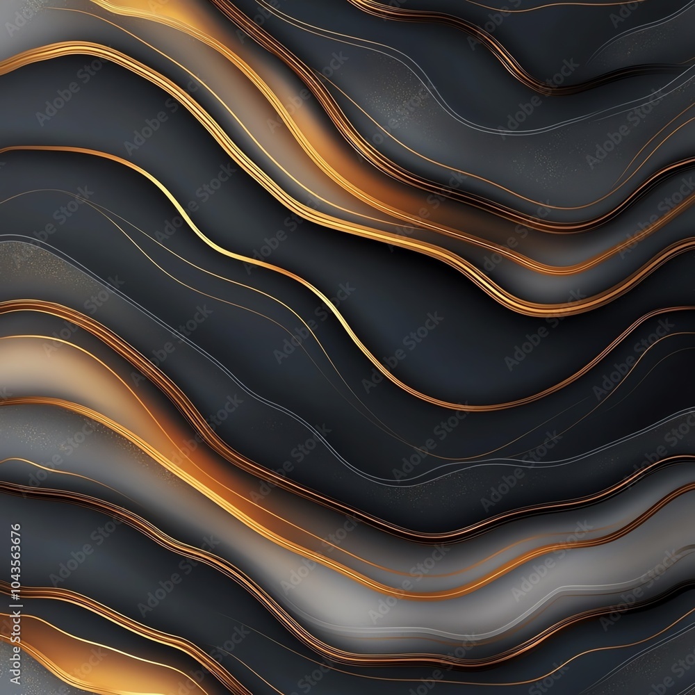 Poster abstract wave pattern with metallic gold and black accents creating a luxurious and elegant visual t