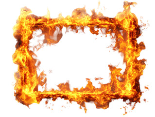 Fiery rectangular frame burning with intense orange flames on a black background.