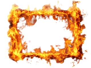 Fiery rectangular frame burning with intense orange flames on a black background.