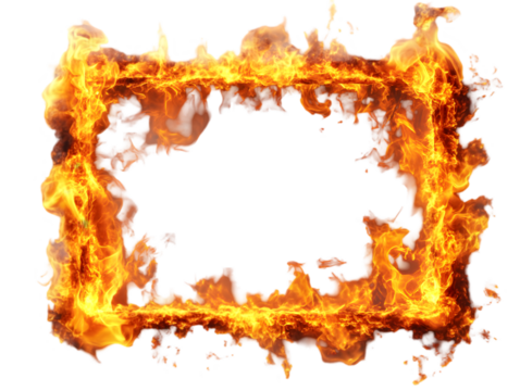 Fiery rectangular frame burning with intense orange flames on a black background.