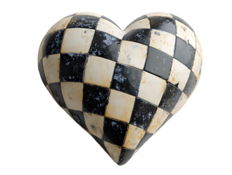 Checkerboard heart with a vintage, distressed design.