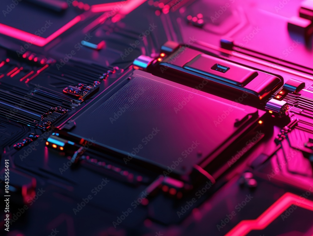 Poster exploring the intricacies of modern technology through neon circuitry and design