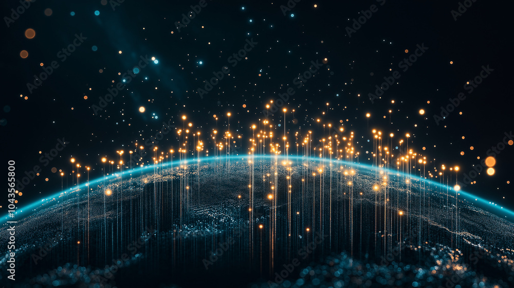 Poster global datas exchanges and futuristic connections system over the globe 3d.