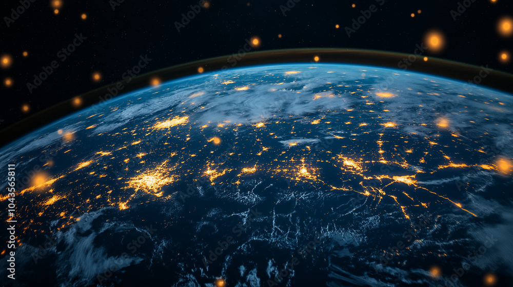 Poster global datas exchanges and futuristic connections system over the globe 3d.