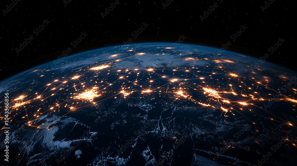 Poster global datas exchanges and futuristic connections system over the globe 3d.
