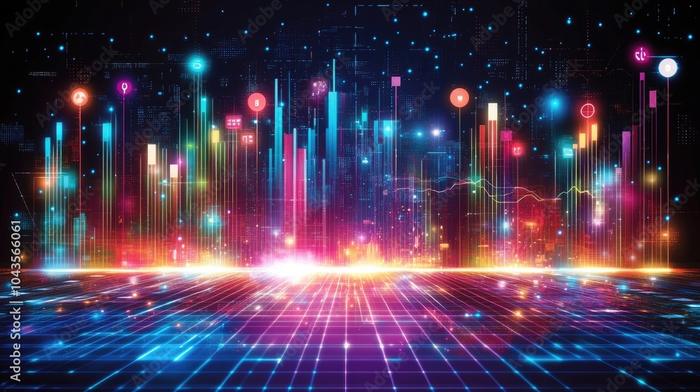 Aufkleber a futuristic background showcasing e-commerce data, with colorful graphs, charts, and metrics visual