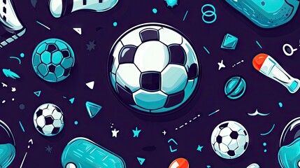 A high-energy black and blue football pattern, incorporating abstract shapes and football elements for a modern, sporty design. -