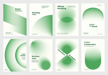 Abstract green shape gradient poster set. Business marketing branding Modern branding strategy in abstract gradient poster. Abstract green vector poster set with business marketing braning concept.