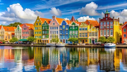 Obraz premium Colorful Willemstad Waterfront in Curacao with Iconic Dutch Architecture and Vibrant Houses