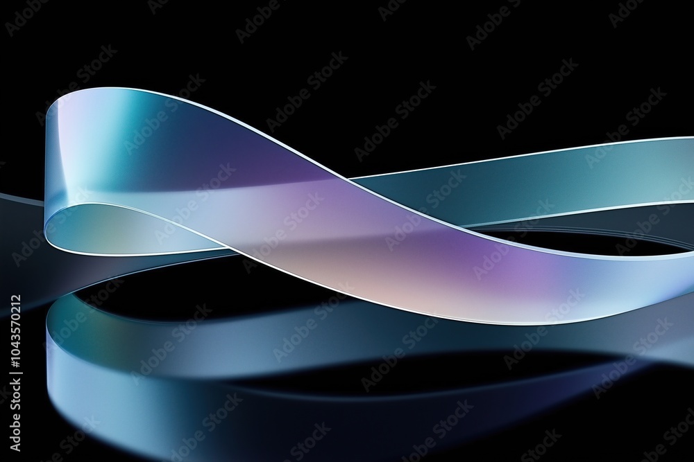 Poster Abstract iridescent ribbon in swirling abstract pattern on dark background