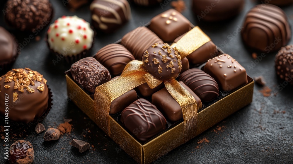 Poster a box of assorted chocolates sits on a table