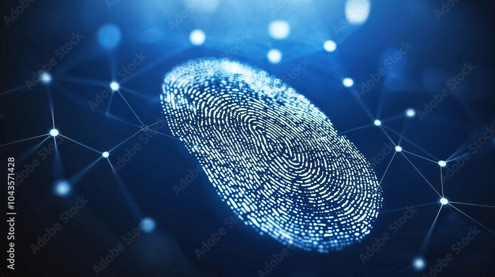 Poster digital fingerprint scanner on blue network technology background