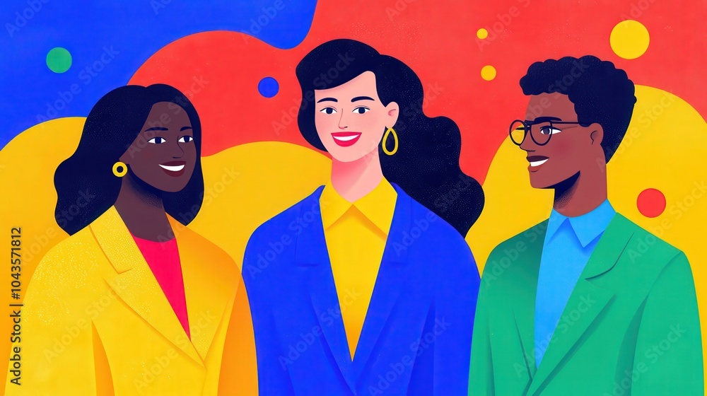 Poster diverse group of friends smiling together in vibrant colors displaying unity and joy