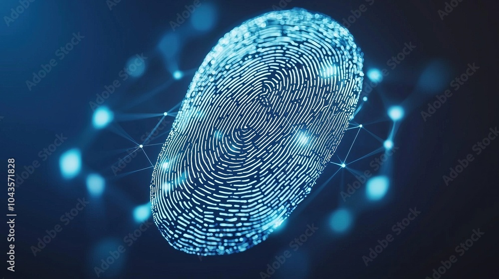 Aufkleber abstract digital fingerprint on blue background with glowing lines network cybersecurity tech concept