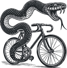 snake rides a bicycle hand drawn vector 2025