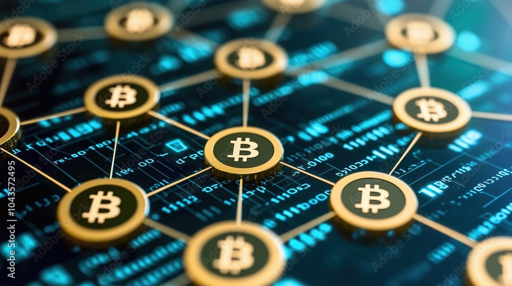 Aufkleber abstract bitcoin cryptocurrency network technology background
