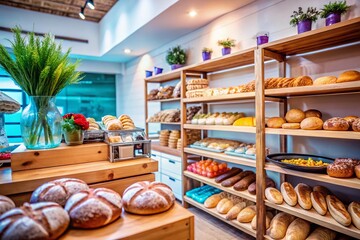 Cozy Bakery Interior with Fresh Baked Goods and Copy Space for Ads or Promotions