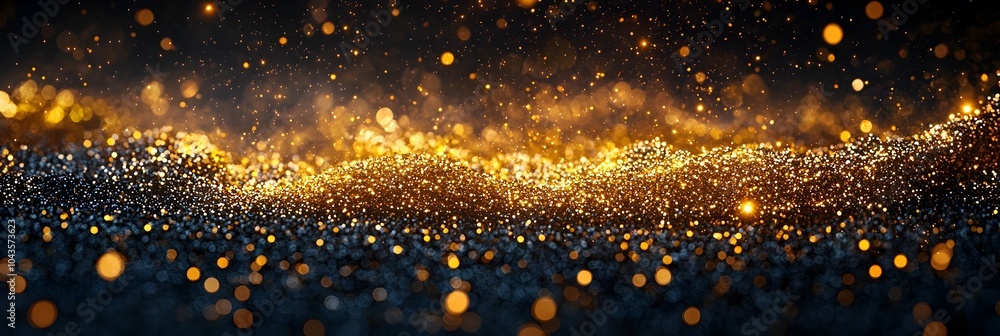 Poster Luxurious golden sparkly banner with  Happy New Year 2025  text isolated on a sleek black background with ample copy space for events