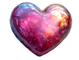 Vibrant multicolored crystal heart showcasing a blend of pink, orange, and blue hues.