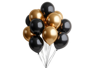 Elegant arrangement of black and gold balloons for a celebratory event.