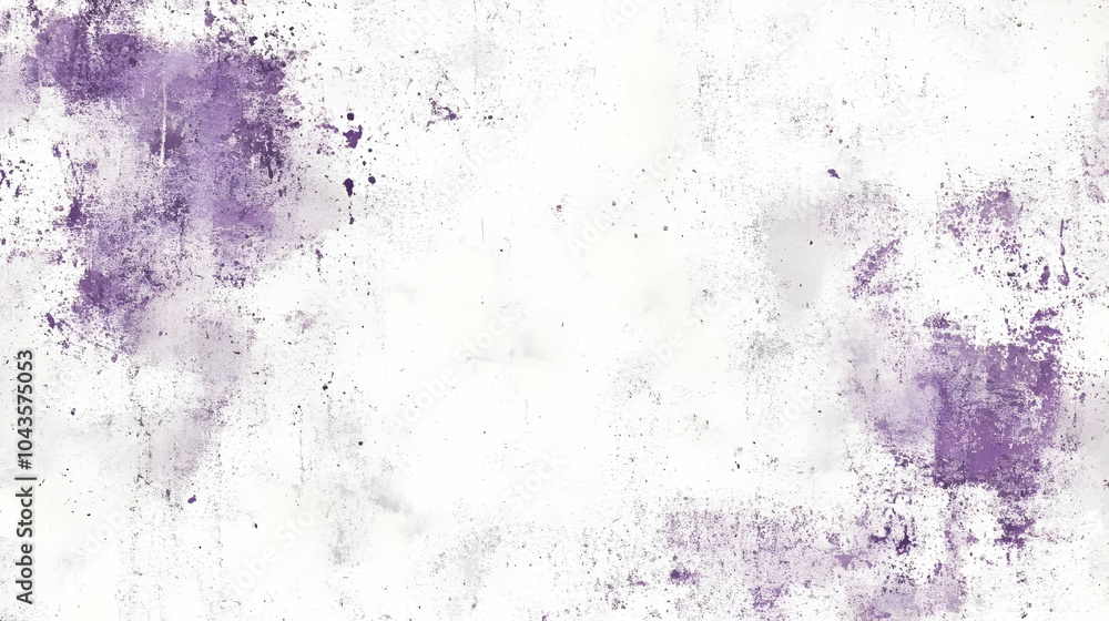 Poster white abstract texture with purple splatter and dots.