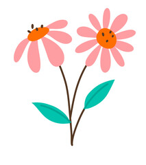 Lovely flower and green leaf hand drawn, for presentation and elements. Cute flower simple style.