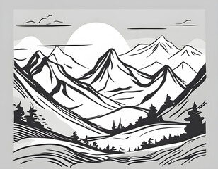 Mountain Hand drawn background vector. landscape art with line art illustration  background