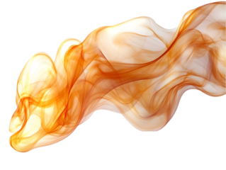 Abstract orange and white smoke-like swirls on a black background.