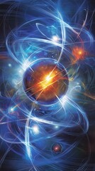 Obraz premium Abstract swirling cosmic energy blue orange light form sphere vertical format