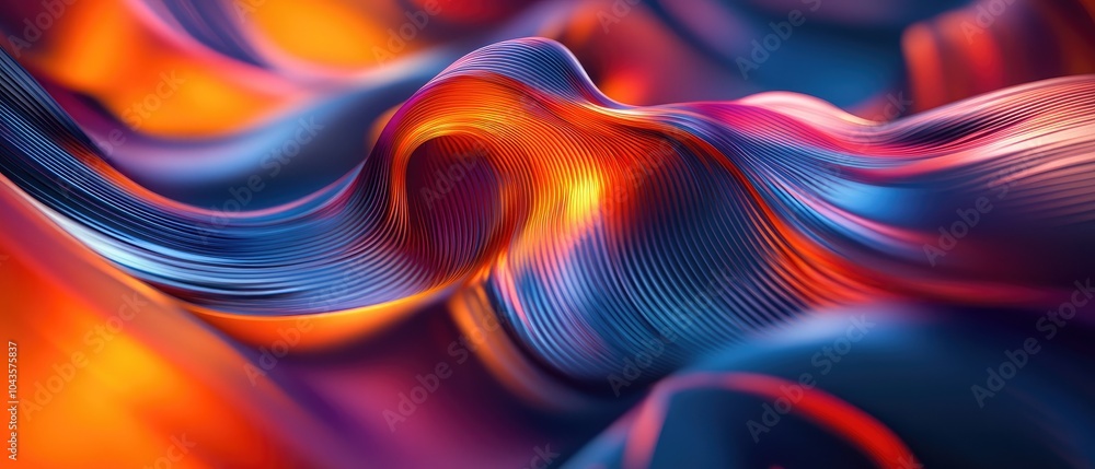 Poster vibrant abstract wave patterns blending warm and cool colors, creating a dynamic visual experience t