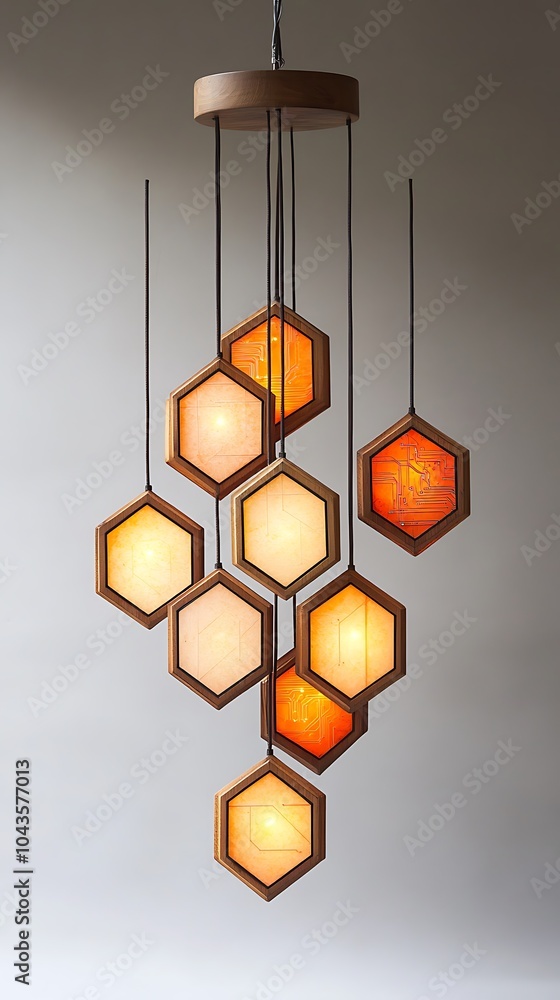 Poster Modern Pendant Light with Interlocking Hexagonal Design