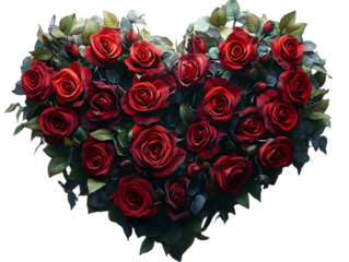 Heart-shaped arrangement of vibrant red roses symbolizing love and romance.