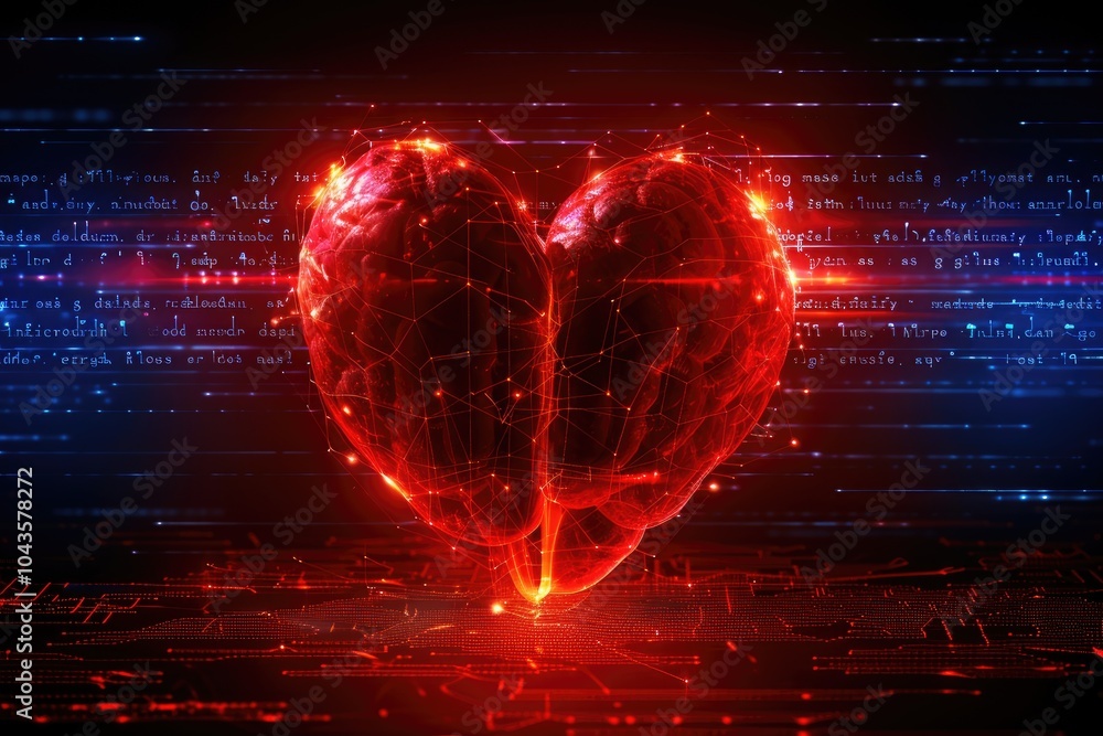 Poster digital heart with network connections on a circuit board background