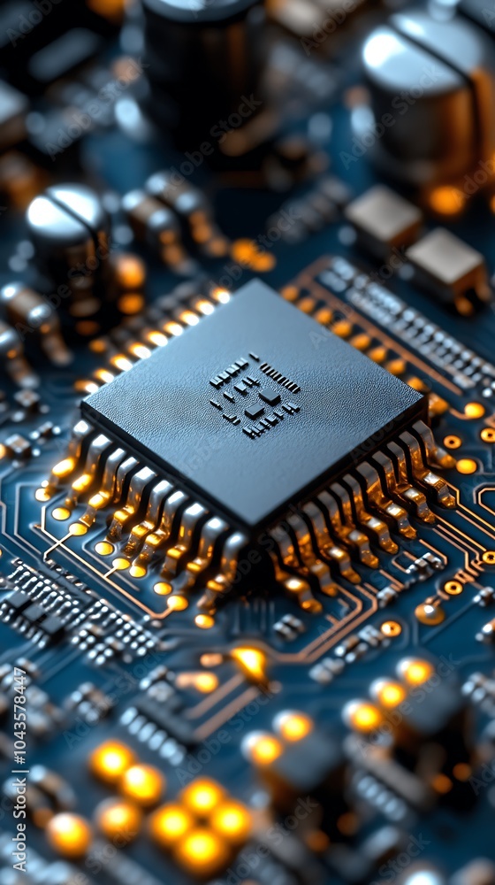 Poster abstract close-up of a microchip with glowing circuits